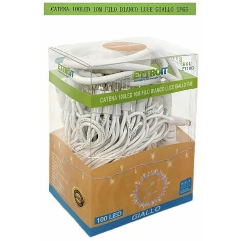 Luci Natale Catena Luminosa 100 LED 10 Metri Filo Bianco Luce Calda Gialla Flesh Bianco Esterno IP65