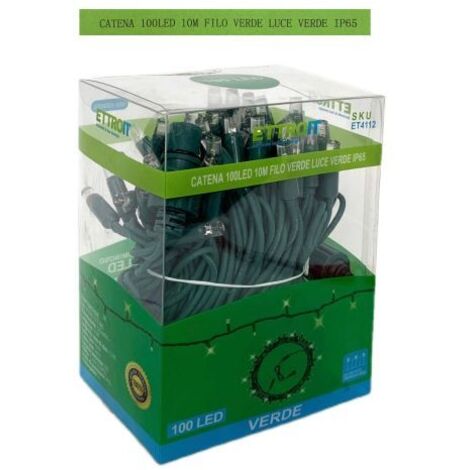 Luci Natale Catena Luminosa 100 LED 10 Metri Filo Verde Luce Verde Flesh Bianco Esterno IP65