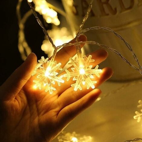 Luci natalizie a forma di fiocco di neve, 3M 20 LED, luci natalizie a batteria, luci natalizie per Natale, casa, giardino, camera da letto, interni ed esterni (bianco caldo)