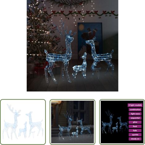 Luci natalizie -  Famiglia di Renne di Natale 300 LED Bianco Freddo in Acrilico