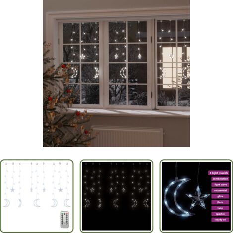 Luci natalizie -  Luci Fatate Stella e Luna con Telecomando 345 LED Bianco Freddo