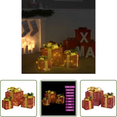 Luci natalizie -  Scatole Regalo Decorative Natale 3pz Rosse da Esterno Interni