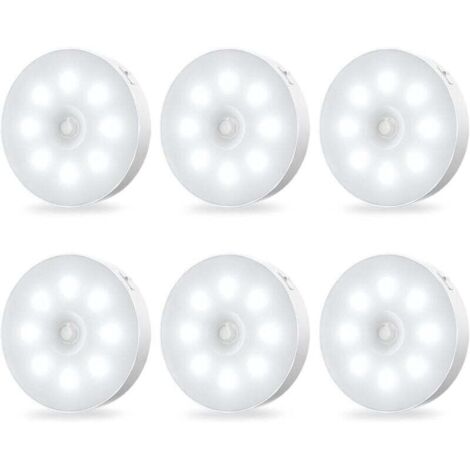 Luci notturne a LED con sensore di movimento per armadietti - Ricaricabili, autoadesive, con sensore, a luminosità costante, confezione da 6