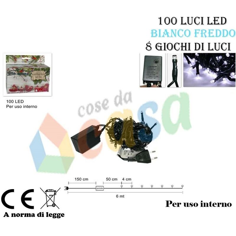 Image of Cosedacasa - Luci per Albero di natale 100 luminarie led bianco freddo da decorazioni presepe o casa