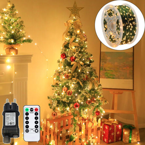 Luci per albero di Natale telecomandate, filo di rame, lanterne, filo verde, LED, filo di rame, Natale stellato (30 metri di filo verde, 300 luci a spina + telecomando)