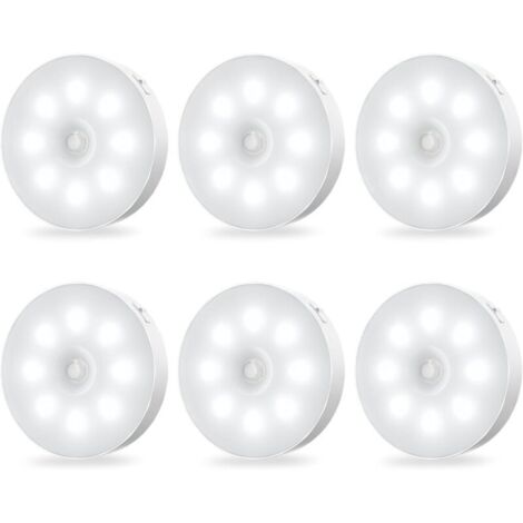 Luci per armadietti attivate dal movimento - Luci notturne a LED ricaricabili, autoadesive, dotate di sensore e a luminosità costante, confezione da 6
