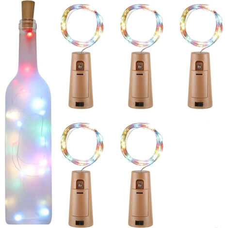 Luci per bottiglie a LED, 2 m 20 luci per bottiglie a LED, luci per tappi per bottiglie a LED, decorazione impermeabile in filo d'argento flessibile per feste, matrimoni (colorate) - confezione da 5 -