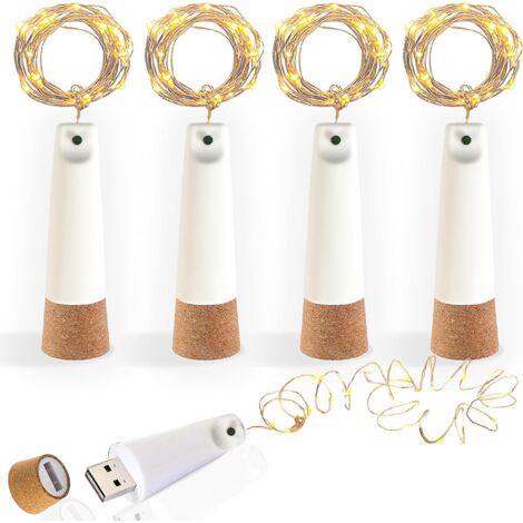 Luci per bottiglie ricaricabili tramite USB, luci per tappi di bottiglia da 2 m con 20 LED, luci a stringa LED con filo di rame a 8 modalità, decorazione fai da te per Natale, feste, esterni, barattol
