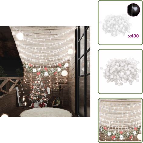 Luci per matrimonio - vidaXL Filo di Luci Sferiche 40 m 400 LED Bianco Freddo 8 Funzioni - Luci per decorazione