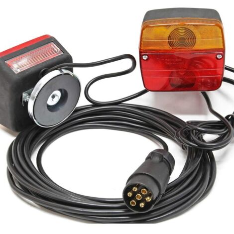 Luci posteriori per rimorchio – Spina a 7 pin, cavo da 7,5 m e 2,5 m – Supporto magnetico – 2 unità, luci lampeggianti – Luci per auto da strada