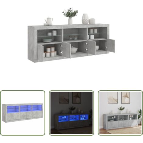 Luci RGB -  Credenza con Luci LED Grigio Cemento 181,5x37x67 cm