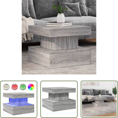 Luci RGB -  Tavolino da Salotto con Luci LED Grigio Sonoma 50x50x40 cm