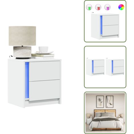 Luci rgb - vidaXL Comodini con Luci LED 2pz Bianchi in Legno Multistrato - Comodino per camera da letto