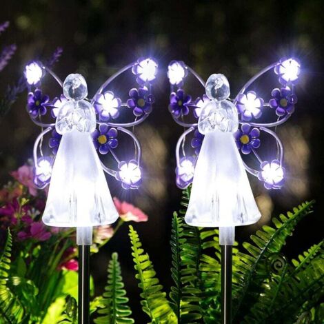 Luci solari angeliche da giardino - Confezione da 2 luci solari angeliche per giardino esterno, luce angelica eterna con 7 LED per decorazioni del cimitero, decorazioni natalizie da giardino