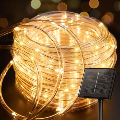 Luci solari da esterno, 12 m, 100 LED, impermeabili IP65, con 8 modalità di illuminazione, per feste, giardini, cortili, case, decorazioni per alberi di Natale, bianco caldo