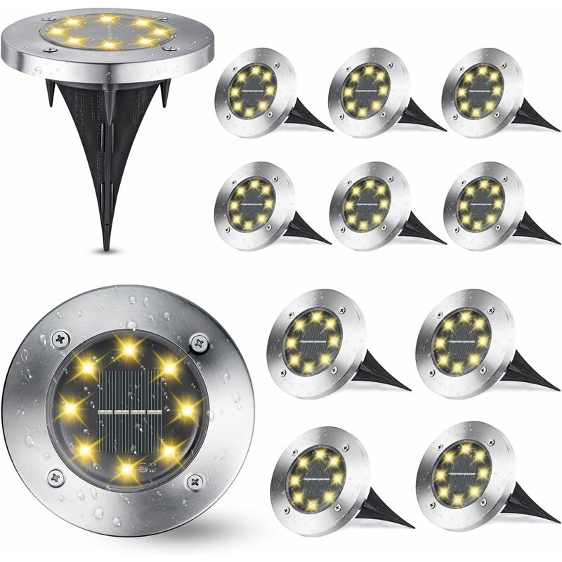 Image of BSR - Luci Solari da Esterno, [12 Pezzi] Luci Solari da Terra Giardino Bianco Caldo, 8 led Faretti Solari IP65 Impermeabili Luci da Incasso per