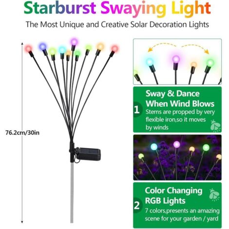 Luci solari da esterno, 4 pezzi, 10 LED, luci solari a effetto lucciola per giardino, balcone, decorazione solare da giardino per esterni, impermeabili IP65, [Classe energetica C] (RGB)