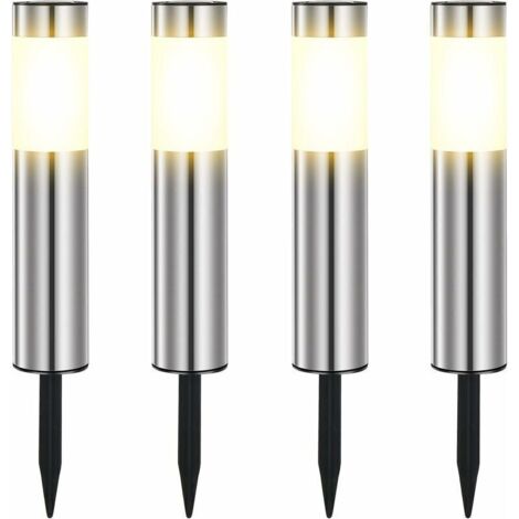Luci solari da esterno, LED da giardino in acciaio inossidabile, impermeabili, IP65, per patio, prato, sentieri e vialetti da giardino, bianco caldo (4 pezzi)