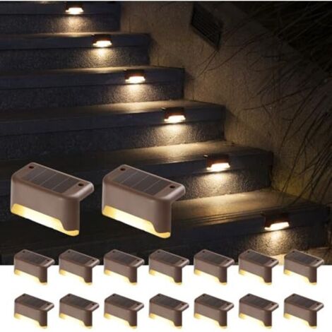 Luci solari da esterno, set da 16, per scale, recinzioni, giardini, balconi, terrazze, cortili, patii. Impermeabili. Bianco caldo.