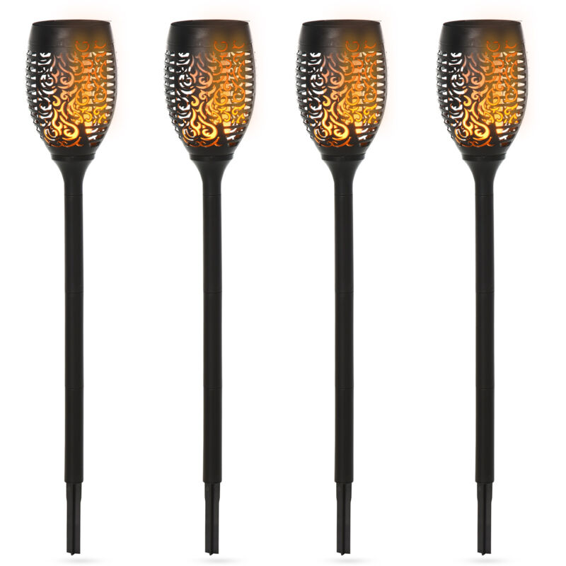 Luci solari da esterno, set da 4, luci da giardino, IP44, impermeabili, tempo di illuminazione 6-8 ore, fonte di luce calda, plastica, nero, Ø12xH72