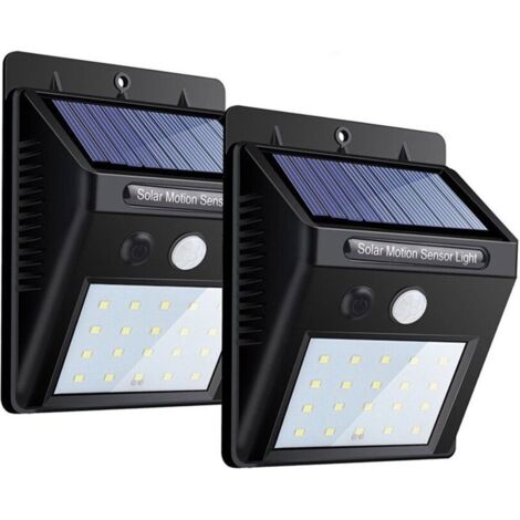 Luci solari da esterno - Set da due - Sensore di movimento - 20 LED - Impermeabili - Per uso esterno e giardino - Illuminazione solare da esterno