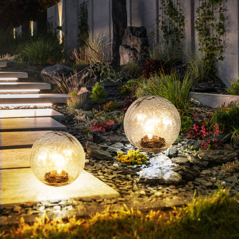 Image of Expo Börse - Luci solari da giardino a led, lampade solari a sfera in vetro, per esterni, luce solare a batteria, picchetto, vetro rotto trasparente,