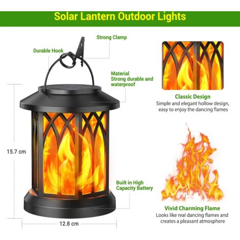 Luci solari da giardino esterne, GEARLITE 2 confezioni di luci solari esterne con effetti fiamma realistici, lanterna decorativa impermeabile IP65 per giardino esterno con clip per regali da balcone
