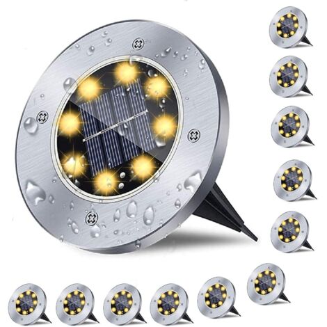 Luci solari da giardino impermeabili, luci da giardino per esterni migliorate, luci da terra luminose, luci da giardino per vialetti, patii, terrazze, prati, confezione da 12