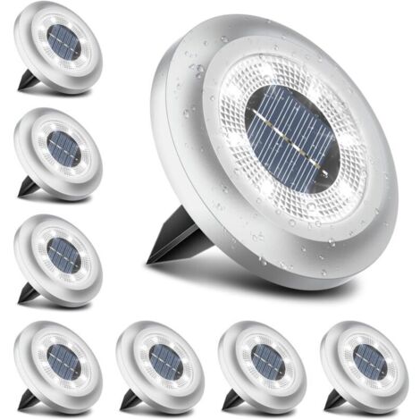 Luci solari da giardino per esterni, 600 mAh, 8 LED, per giardino, prato, vialetto, cortile, paesaggio, passerella (set da 8, bianco brillante)