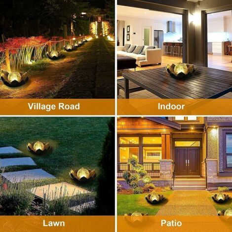 Luci solari da giardino per esterni, decorazione a globo di loto in vetro craquelé, luci a LED impermeabili a forma di fiore in metallo per patio, prato, vialetto, tavolo