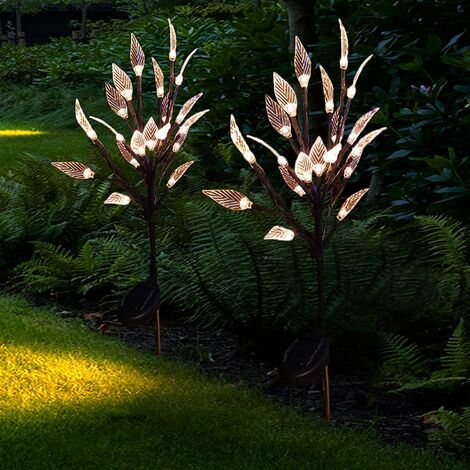 Luci solari da giardino, set di 2 rami luminosi, decorazione da esterno albero illuminato a LED, luci solari impermeabili IP44 per sentiero, patio, paesaggio, vialetto (bianco caldo)