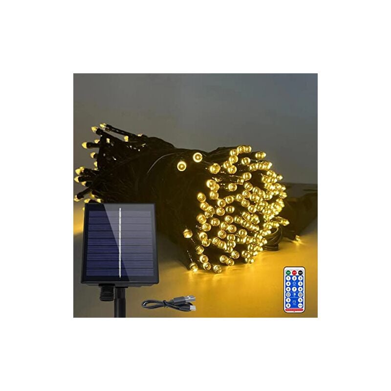 Catena luminosa solare da esterno 100 m Luci natalizie solari da 1000 LED Tenda luminosa bianca calda con 8 modalità di illuminazione Funzione di