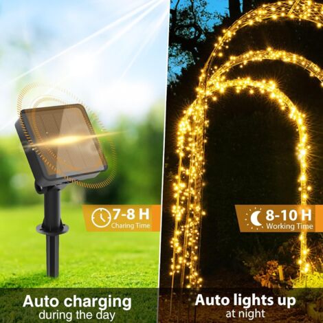 Luci solari per esterni, 4 pezzi, 10 m/32 piedi 100 luci solari a LED per esterni, 8 modalità, luci solari impermeabili per esterni per giardino, matrimonio, festa, patio, Natale, albero