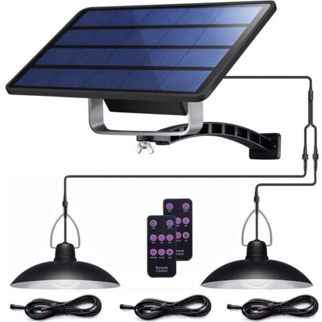 Luci solari sospese con doppia lampadina, impermeabili IP65, con telecomando, ideali per casette da giardino, fienili, pollai, recinti per animali, porcili, stalle, tende, ecc.