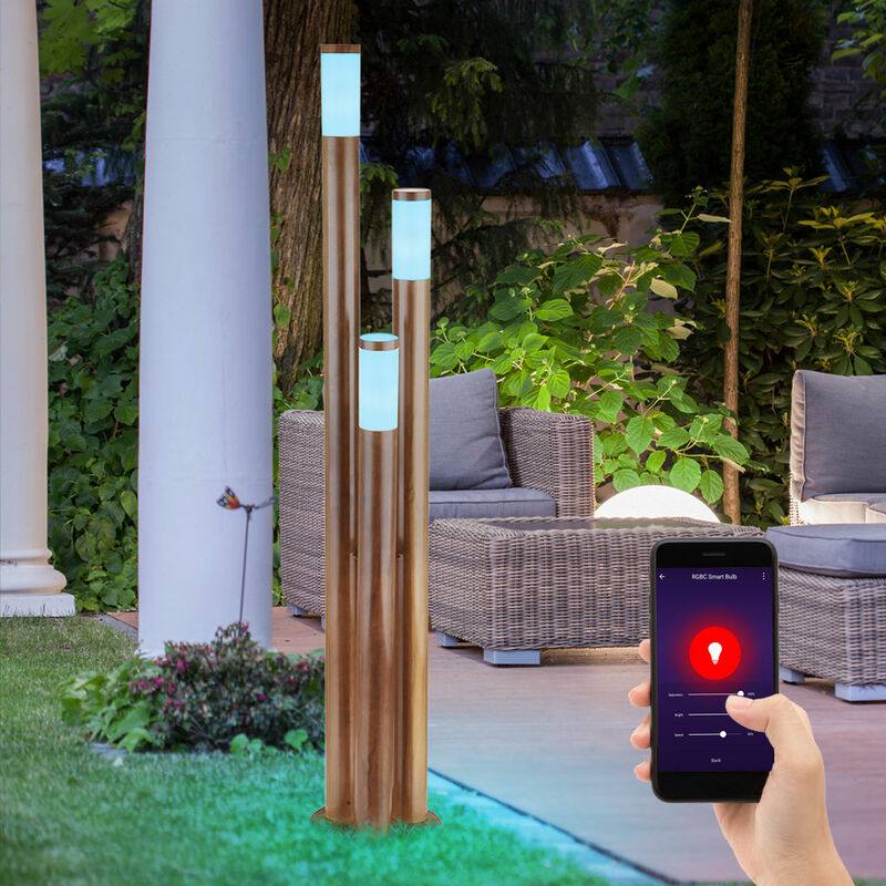 Image of Luci vialetto esterno acciaio inox lampada da esterno lampada da terra luce da giardino effetto legno, acciaio inox, controllo tramite app, 3x Smart