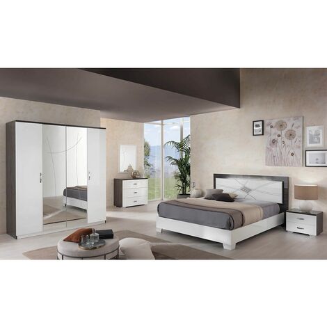 Chambre complète 160 x 200 cm argentée et blanche - Neirda