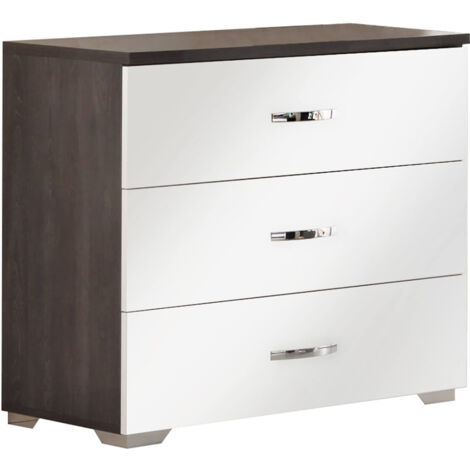 LUCIA - Commode 3 Tiroirs Laqué Blanc et Chêne Anthracite