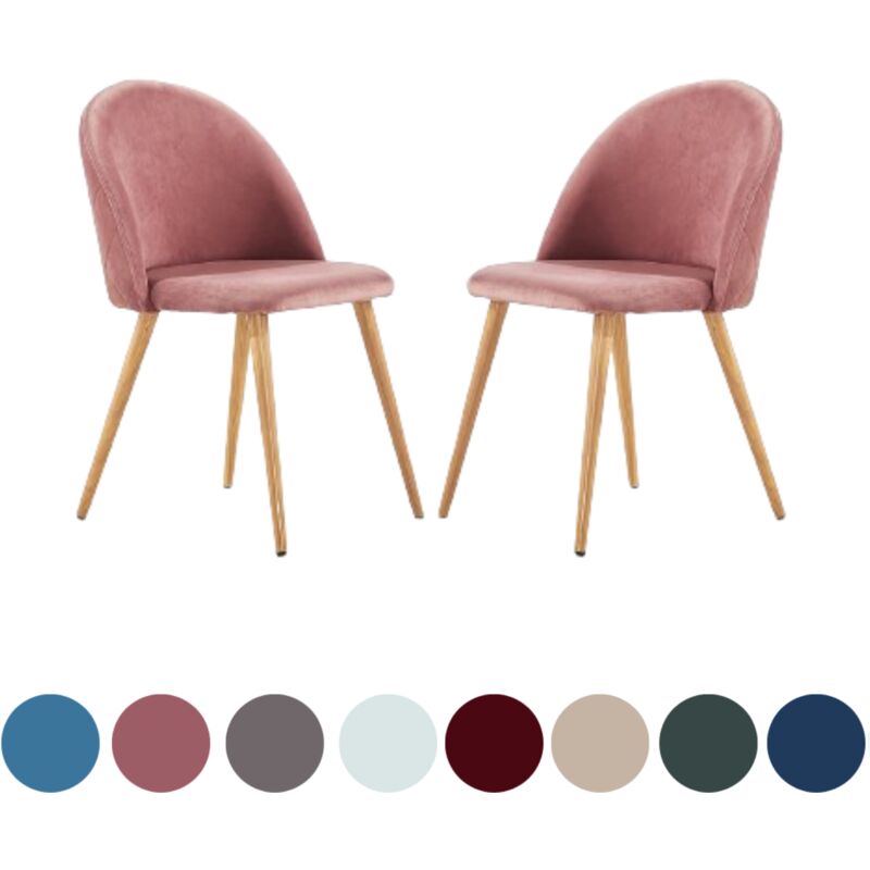 Lot de 2 chaises de salle à manger en velours Lucia - Chaises de salle à manger modernes avec rembourrage et dossier courbé et pieds en bois - Rose Lot de 2 chaises de salle à manger en velours Lucia - Chaises de salle à manger modernes avec rembourrage et dossier courbé et pieds en bois - Rose