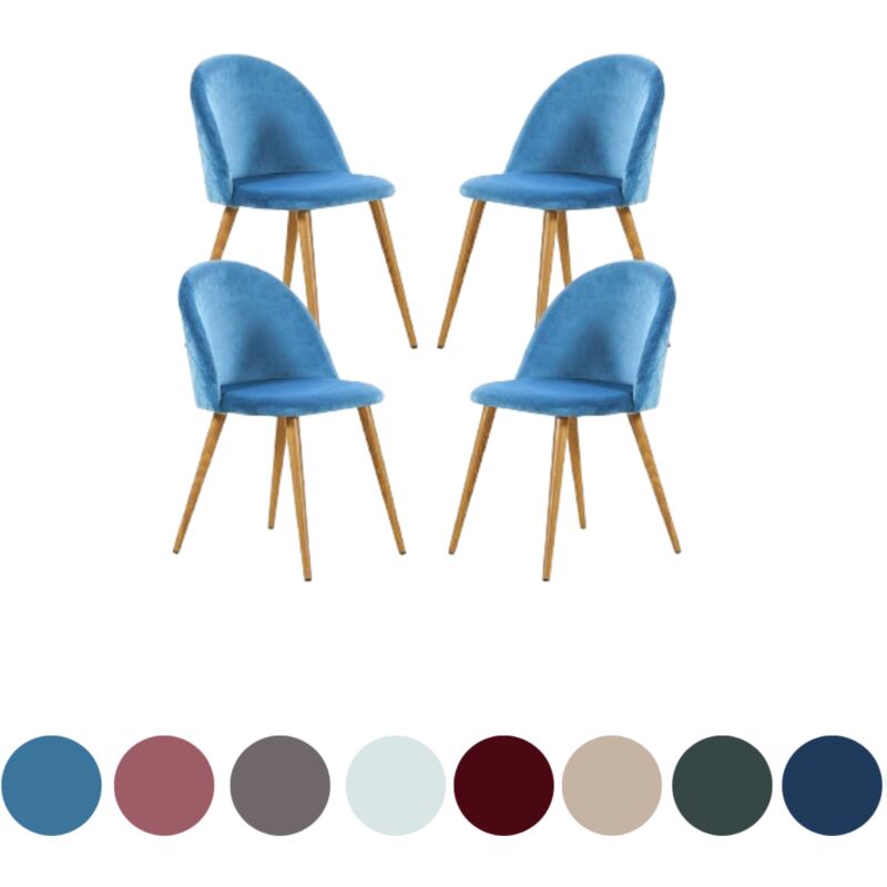 Ensemble de 4 chaises de salle à manger en velours Lucia - Chaises de salle à manger modernes avec rembourrage et dossier incurvé et pieds en bois