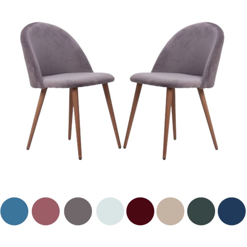 Lot de 2 chaises de salle à manger en velours Lucia - Chaises de salle à manger modernes avec rembourrage et dossier courbé et pieds en bois - Gris Lot de 2 chaises de salle à manger en velours Lucia - Chaises de salle à manger modernes avec rembourrage et dossier courbé et pieds en bois - Gris