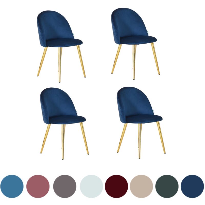Ensemble de 4 chaises de salle à manger en velours Lucia - Chaises de salle à manger modernes avec rembourrage et dossier incurvé et pieds en bois Ensemble de 4 chaises de salle à manger en velours Lucia - Chaises de salle à manger modernes avec rembourrage et dossier incurvé et pieds en bois