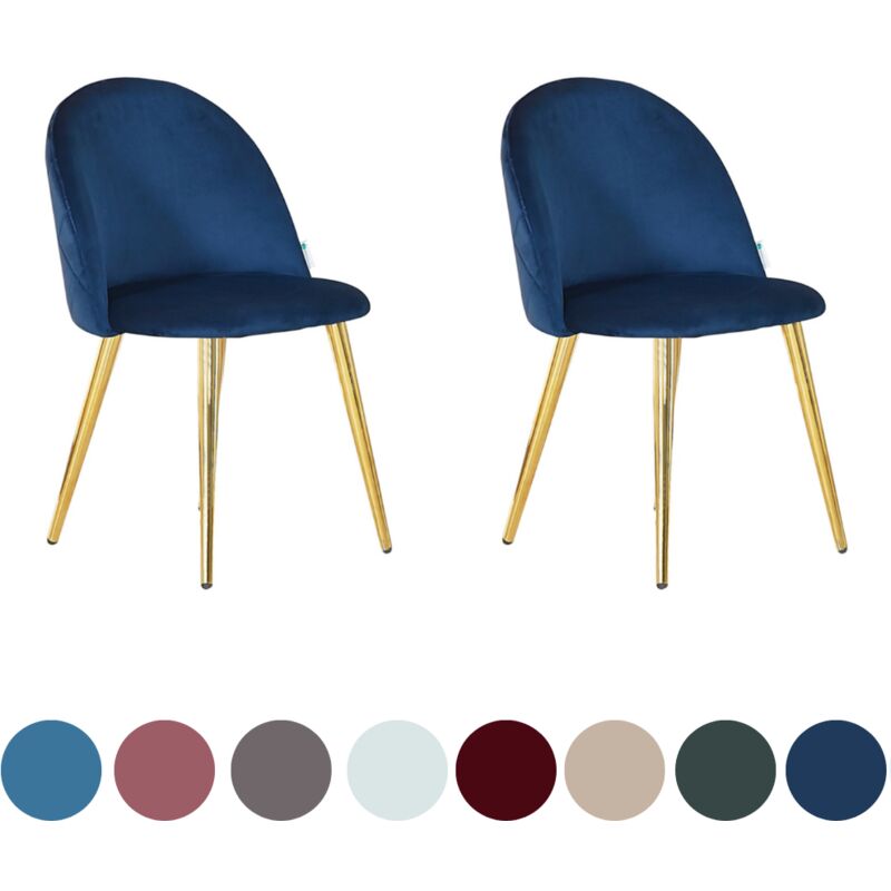 Lot de 2 chaises de salle à manger en velours Lucia - Chaises de salle à manger modernes avec rembourrage et dossier courbé et pieds en bois - Bleu Lot de 2 chaises de salle à manger en velours Lucia - Chaises de salle à manger modernes avec rembourrage et dossier courbé et pieds en bois - Bleu