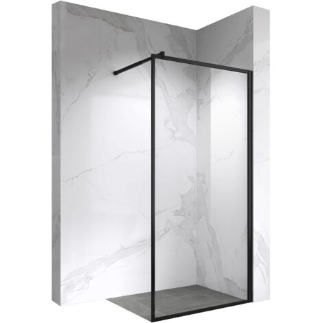 LUCIA Paroi de douche à l'Italienne noire 140 x 200 cm, verre 8mm transparent, anticalcaire