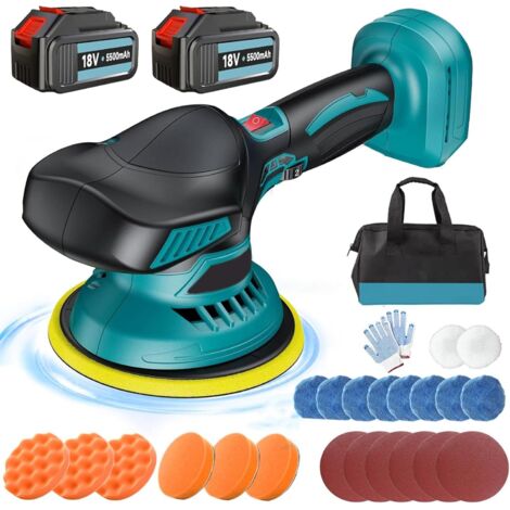 MAWIRON Lucidatrice, 6" Batteria pastiglia per auto elettrica per legno di cera metallica Lucidatura e pulizia, dotata di 2 batterie 5.5A e caricabatterie rapido, compatibile con batterie Makita