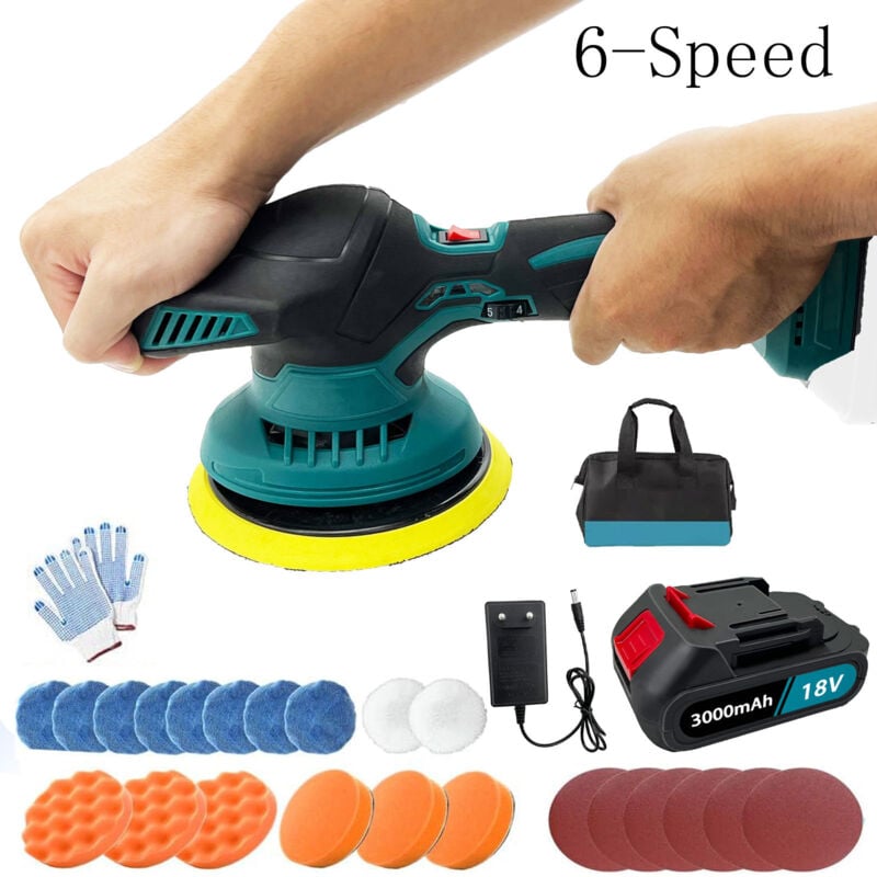 Image of Teetok - Lucidatrice, lucidatrice per auto senza fili da 6', lucidatrice elettrica a 6 velocità con 18 tamponi di ricambio per Makita DPO600Z + 1
