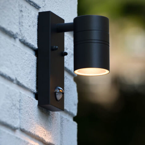 Lucide ARNE-LED IR - Wandstrahler / Wandleuchte Innen/Außen - Ø 6,3 cm - LED - GU10 - 1x5W 2700K - IP44 - Bewegung und Tag/Nacht-Sensor - Schwarz