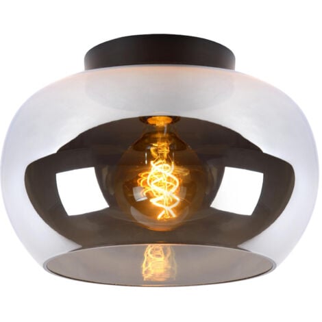 Lucide JUDI - Flush Ceiling Light - Ø30.5cm- 1xE27 - Smoke Grey
