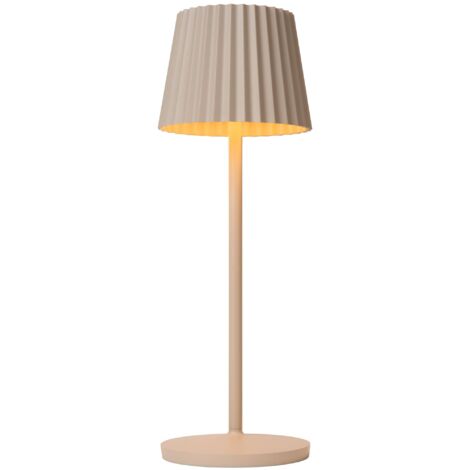 Lucide JUSTINE - wiederaufladbare Tischlampe Innen/Außen - Akku/Batterie - LED Dim. - 1x2W 2700K - IP54 - Mit kabelloser Ladestation - Beige