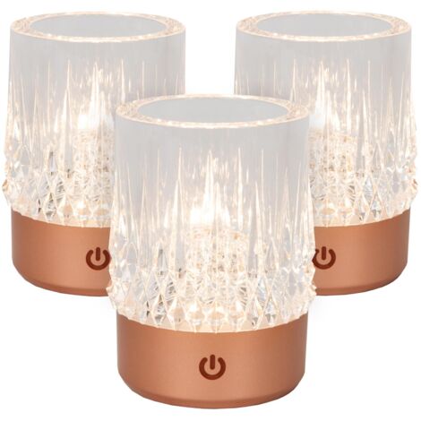 Lucide LILY - wiederaufladbare Tischlampe - Akku/Batterie - Ø 8 cm - LED Dim to warm - 1x3W 2700K/3000K - Kupfer - Set von 3