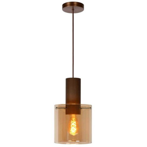 Lucide Toledo lampada a sospensione vetro bronzo E27 Ø20